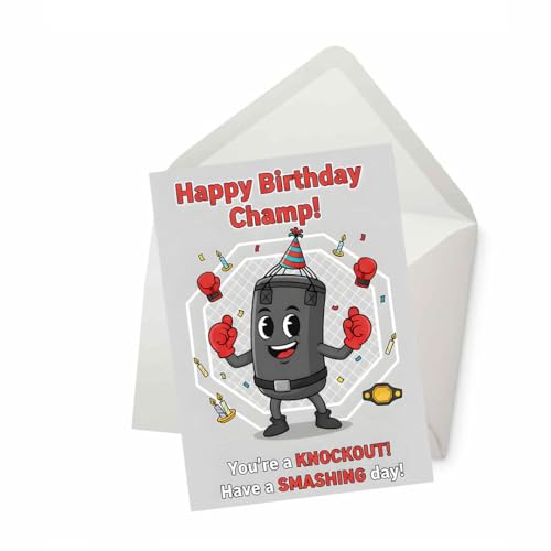 PICTURE THIS PRINTS Have a Knockout Day, MMA Birthday Card, Mixed Martial Arts Bday, Cage Fighter Celebration, Have a Smashing Day Celebration Greeting Card, Comes with Envelope (5x7”)
