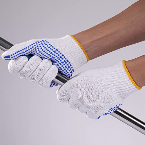12Pairs Grip Safety Work Gloves Anti-slip Dots Bulk Gloves Moist Cotton Knit Gloves for Garage Warehouse Construction