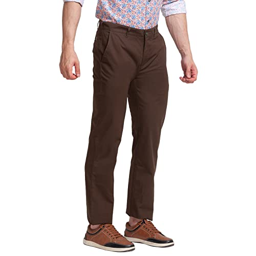 Image of Colorplus Men's Cotton Blend Solid Piece Dyed Pattern Tailored Fit Flat Front Casual Trouser