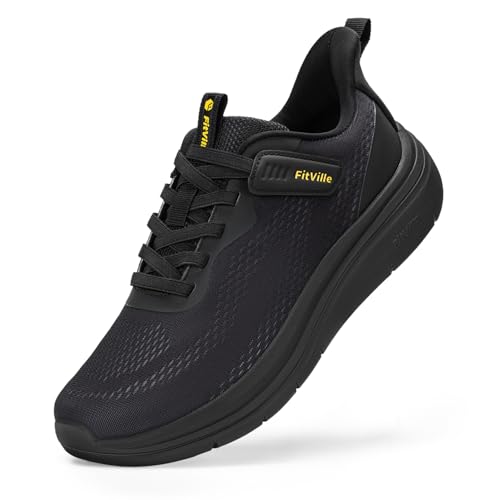 FitVille Wide Walking Shoes for Men Extra Wide Width Sneakers with Arch Support Comfortable Lightweight Running Shoes for Men for Gym-Cloud Wanderer V22 Jet Black