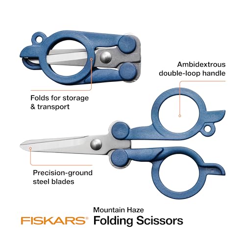 FISKARS Folding Travel Scissors - TSA-Compliant and Portable - Stainless Steel Blades and Blue Handles