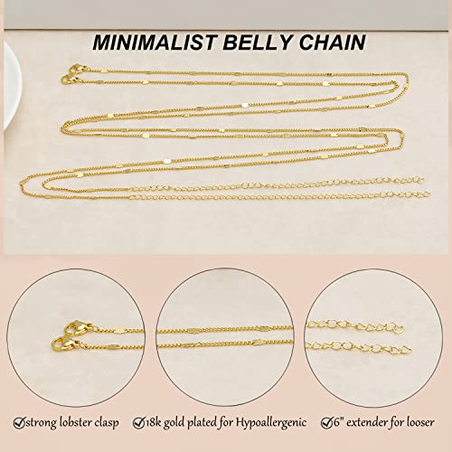 Honsny 2Pcs 25.5-43.5Inch 18K Gold Plated Waist Chain Pearl Belly Body Chains Layered Sexy Bikini Body Chain Jewelry For Women #TOP4