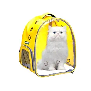 Buraq Transparent Portable Pet Carrier , Breathable Airline-Approved, Ventilate Transparent Carrier Backpack for Travel, Hiking and Outdoor for Puppies & Cats (Yellow)