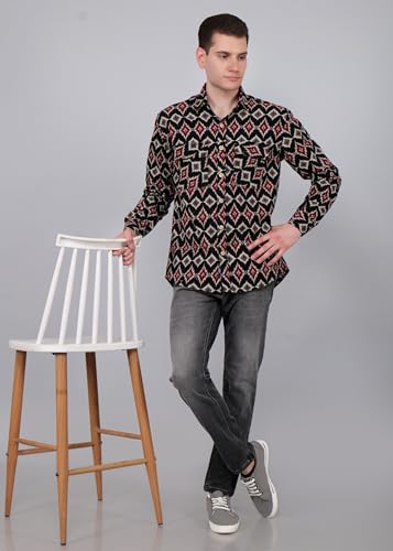Image of Men's Corduroy Prints Full Sleeves Collared Neck Printed Casual Shirt
