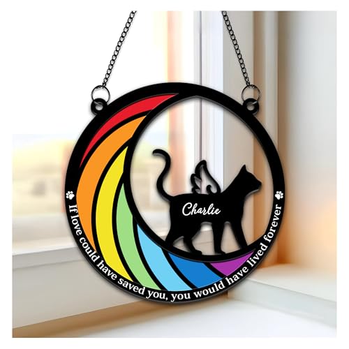 Hyturtle Personalized Rainbow Suncatcher - Loss of Pet Sympathy Gift - Memorial Cat Gifts - Hanging Indoor Window Decor - Custom Cat Breed Ornament 8'' Decoration