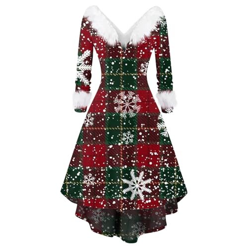 SCBFDI Weihnachtskleid Damen Lustig Mädchen Silvester Kleid Festliche Kleider für Damen Maxikleid Cocktailkleid Langarm Winter Multi 4XL