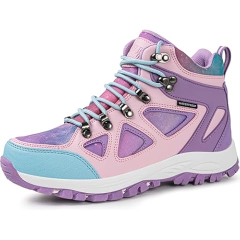 R CORD Girls Hiking Boots Kids Outdoor Boots Walking Climbing Sneaker Comfortable Non-slip Boots Hiker Boots Antiskid Purple 4 Big Kid Cover