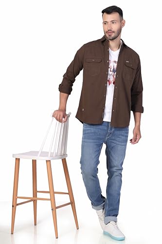 Image of Men's Cotton Twill Utility Shirt | Full Sleeve Button-Down Casual Shirt | Dual Chest Pockets | Comfortable Regular Fit | Everyday Wear