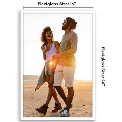 Image of Americanflat 16x24 Poster Frame with Polished Plexiglass - Streamline Collection - Thin Border Picture Frame for Wall Display - Hanging Hardware Included - White