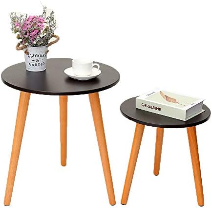IWELL Nesting Tables Coffee End Tables Set of 2 for Living Room, Sofa Table Side Table with Rubber Wood Leg,Sturdy and Easy Assembly,Brown and Natural BZX001X
