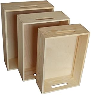 5 x WOODEN CRATE WITH HANDLES PLAIN WOOD DECOUPAGE BIG Nice Set