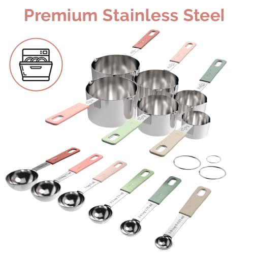 Cuttlelab 22-Piece Stainless Steel Measuring Cups And Spoons Set, Tad Dash Pinch Smidgen Drop Mini Measuring Spoons, Measuring Stick Leveler, Measurement Conversion Chart Fridge Magnet, (Country Chic) #TOP7