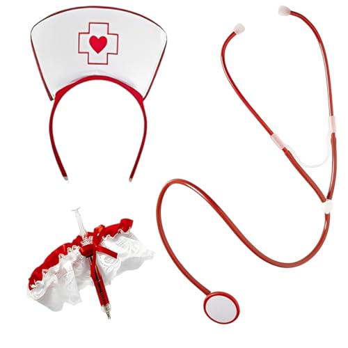 OIXYEY Ensemble 3 Pièces Deguisement Infirmiere Femme Adulte, Tenue Infirmiere Sexy, Garter With Lace, Stethoscope, Pour Halloween Theme Party, Costumes De Carnaval Accessoires