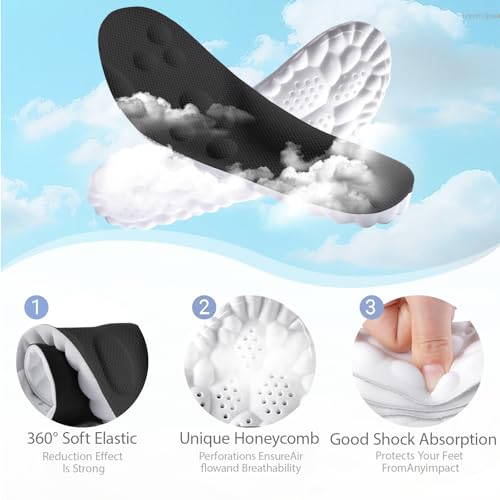 4D Cloud Insoles for Men and Women Memory Foam Cloud Insoles Super Soft Anti-Fatigue, Shock Absorption, Relieve Foot Pain, (Black, Men: US 7-11)3