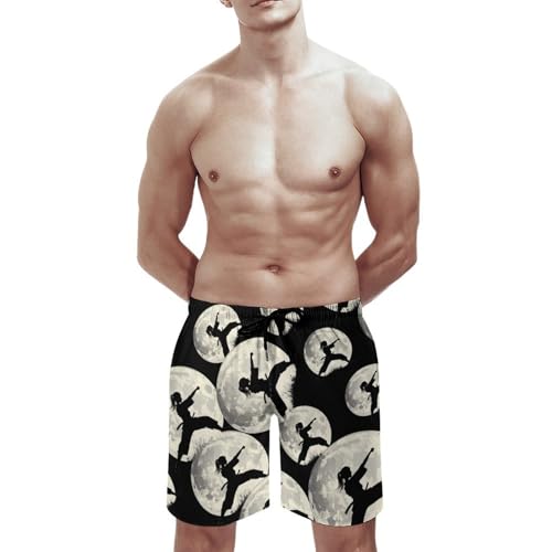 Taekwondo Girl in The Moon Men's Swim Trunks Quick Dry Board Shorts Hawaiian Beach Shorts With Pocket3