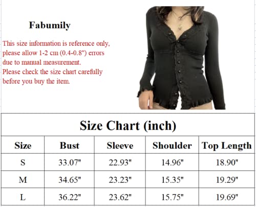 Fairy Grunge Shirts For Women Y2K Tops Long Sleeve Lace Patchwork Tees Teen Girls Vintage Slim Blouse Fall Clothes (C4 Button Down Black, M) #TOP6