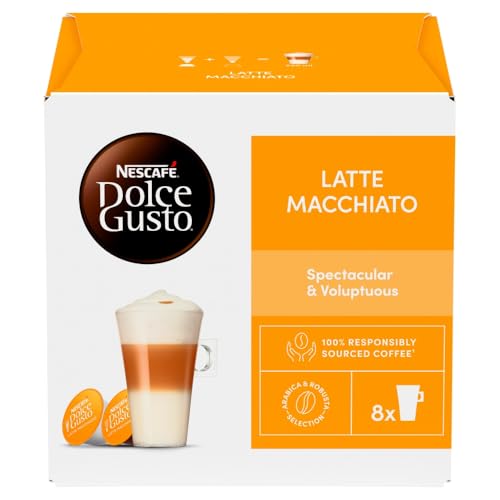 NESCAFÉ Dolce Gusto Latte Macchiato | 48 Kaffeekapseln | Aromatischer Espresso | 3-Schichten -Köstlichkeit aus feinem Milchschaum | Aromaversiegelte Kapseln | 3er Pack (3 x 16 Kapseln)