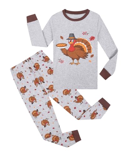 Joyond Boys Thanksgiving Pajamas 100% Cotton Toddler Boy Thanksgiving PJs Kids Holiday Sleepwear Turkey Costumes Size 10