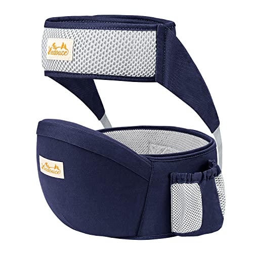 Viedouce Baby Hüftsitz Ergonomische mit Sicherheitsgurt Schutz,Reine Baumwolle Leicht und atmungsaktiv,Ergonomischer Leichte Taille Hocker Baby Hüftsitz für 6-36 Monate (Dunkelblau)
