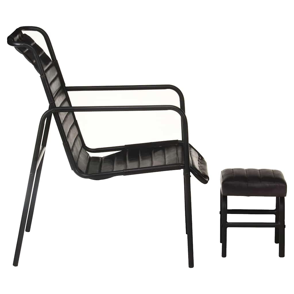 Sillón de relax con reposapiés de piel auténtica, color negro, sillón loungesessel salón, sillón orejero con taburete, sillón tapizado con función de relax, sillón de lectura, sillón moderno