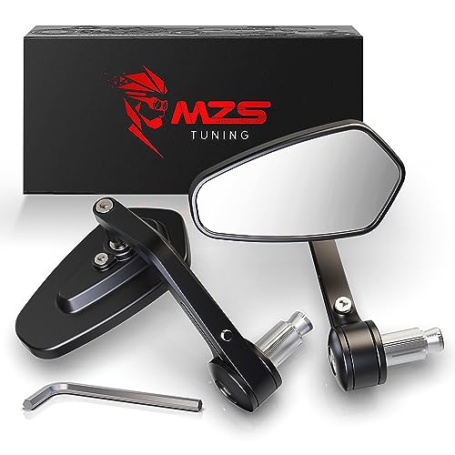 MZS Bar End Mirrors 7/8 Universal Motorcycle Rear View Mirror Side handlebar Standard Hollow Arrow Black Compatible with Street Sport Bike Cruiser Scooter
