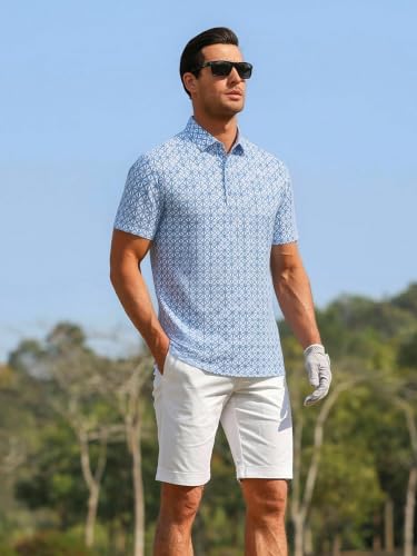Image of Alex Vando Mens Golf Shirts Short Sleeve Breeze Quick-Dry Print Polo Shirt