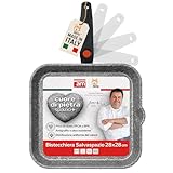 AKITAInk Bistecchiera Antiaderente Linea Cuore di Pietra 28x28 cm con Manico Pieghevole Sa...