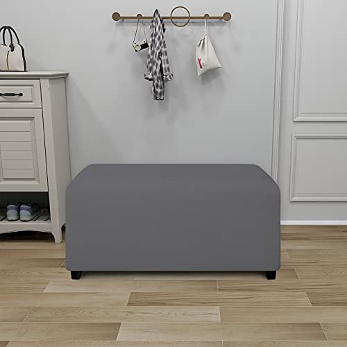 Image of PureFit Stretch Rectangle Ottoman Cover Footstool Cover, Gray | Fleece Large Ottoman Slipcovers Soft Form Fit Rectangle Slipcover for Folding Storage with Nonslip Elastic Bottom