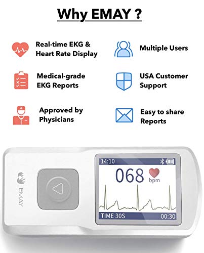 EMAY Portable EKG Monitor | Wireless EKG Monitoring Device with iOS & Android App | Personal ECG Rhythm & Heart Rate Monitor for Home Use | Works with Smartphone and PC