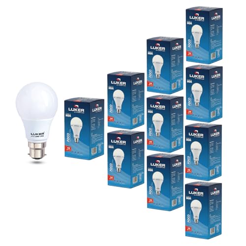 Image of LUKER JVLuker 9W Emergency LED Bulb B22 Base Energy Efficient Inverter Light 3.5 Hours Backup 120 Degree Wide Beam Coverage High CRI Lights for Home and Office 1 Year Warranty (Pack of 10, White)