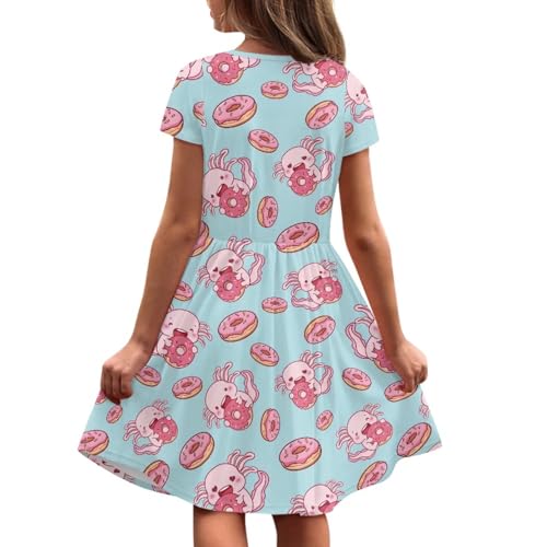 Girls Summer Dress Short Sleeve Midi Dresses A-Line Swing Dresses for Teen Girls 2-14 Y3