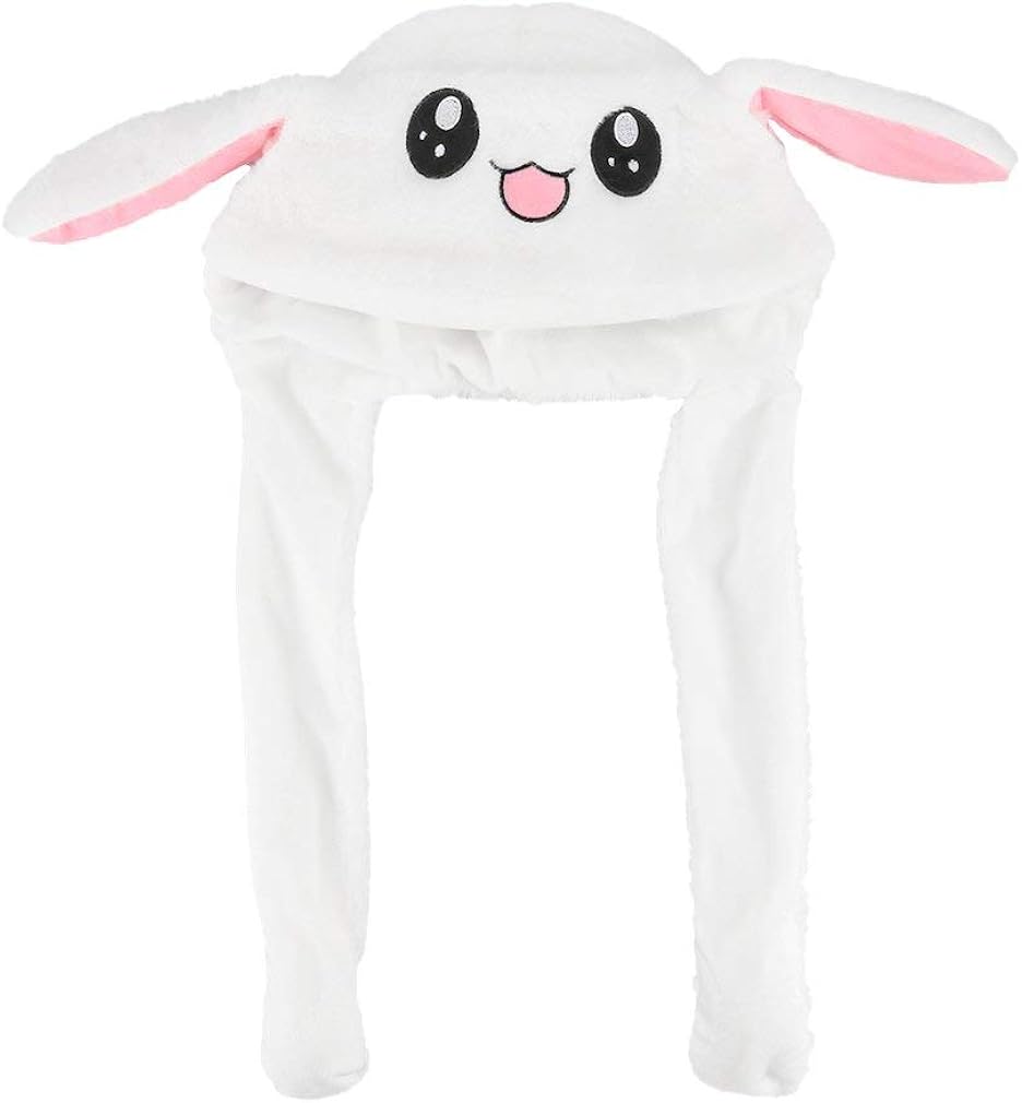 Rabbit Hat,Funny Plush Rabbit Moving Ear Hat，White Rabbit Hat Animal