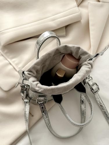 GORGLITTER Women's Mini Purse Crocodile Embossed Crossbody Bags Y2K Clutchs Drawstring Shoulder Bag4