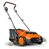 SuperHandy 2 in 1 Walk Behind Scarifier, Lawn Dethatcher Raker Cordless Electric 40V 4Ah 14.2-inch Rake Path with Collection Bag for Yard, Lawn, Garden Care, Landscaping