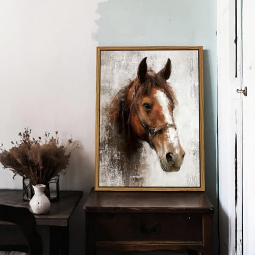 Image of Horse Wall Art Horse Pictures Wall Decor Vintage Horses Portrait Canvas Prints Farmhouse Animal Painting Rustic Neutral Country Framed Artwork for Living Room Bedroom Office Home Decorations 12x16