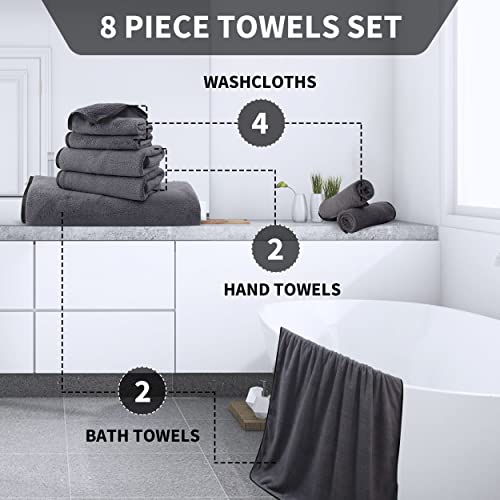 Cosy Family Microfiber 8-Piece Towel Set, 2 Bath Towels, 2 Hand Towels, and 4 Wash Cloths, Ultra Soft Highly Absorbent Towels for Bathroom, Gym, Hotel, Beach and Spa (Dark Grey) - Image 4