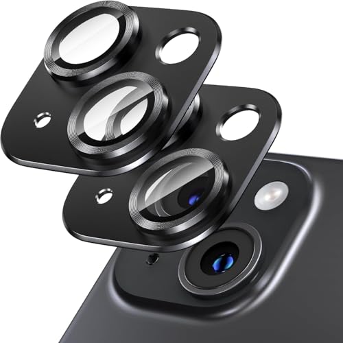 Giftorld [2 Pack Kamera Objektiv Schutz für iPhone 13/13 Mini 9H gehärtetes Glas Luftfahrt Aluminium Plattenabdeckung Nachtkreis keine Blase HD Klarheit einfache Installation-Schwarz