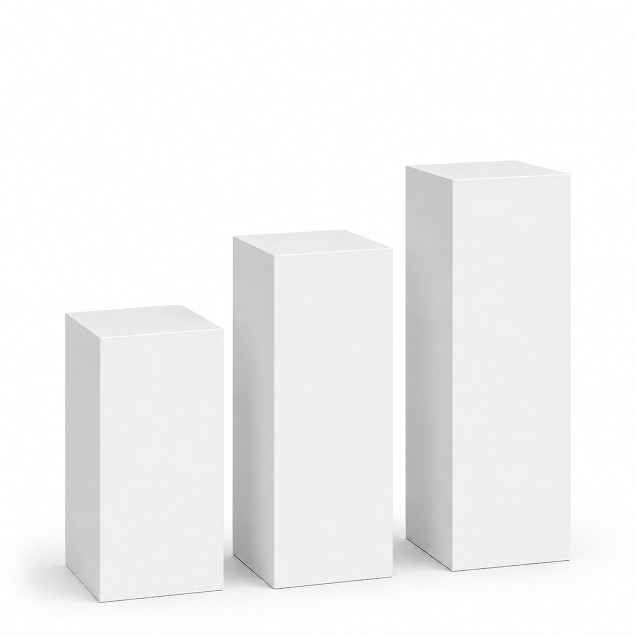Paperspot Mixed Sizes Cardboard Plinth Bundle - Small, Medium & Large Display Stands with Acrylic Toppers & Water Weights, Lightweight & Recyclable, Flat-Pack Pedestal Plinths for Events & Exhibitions