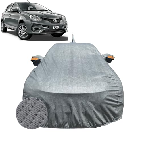 Image of Car Cover for Toyota Etios Liva (2011-2020) | 100% Waterproof Cover with Reflective Mirror Pockets | Dustproof, Scratchproof, Heatproof Etios Liva Car Cover |Soft Cotton Lining|Grey