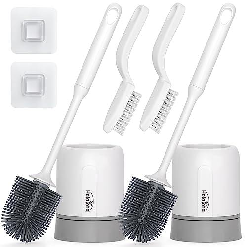 Holaloha Toilet Brush, 2 Pack Toilet Bowl Brush And Holder For Bathroom, Silicone Toilet Brush Bristles, Toilet Cleaner Brush Floor Standing And Wall Mounted Toilet Scrubber Brush, White With Gray #TOP19