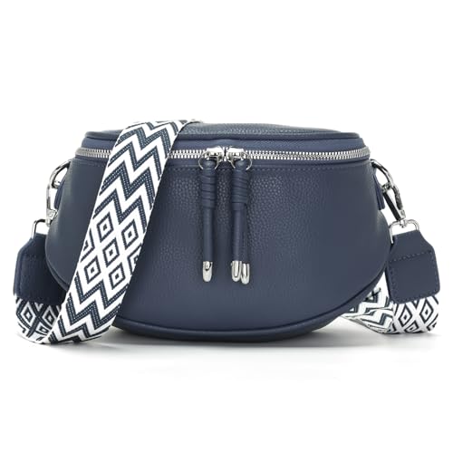 JSDOST Bauchtasche Damen klein Crossbody Bag Umhängetasche Damen Handtasche Veganes Leder Tasche Blau