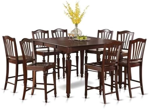 East West Furniture CHEL9-MAH-W 9 Piece Counter Height Dining Table Set Includes