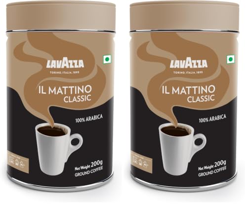 Image of Lavazza Il Mattino Classic Bottle|Pure Ground Coffee|Premium Arabica|Medium Roast|Notes Of Cereals & Cocolates| Intensity 5|200G Tin (Pack of 2)