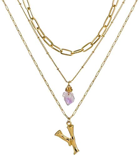 Preisvergleich Produktbild CKAWM Halskette Schmuck Frau Anhänger Alphabet Dame Naturstein Mehrschicht Halskette