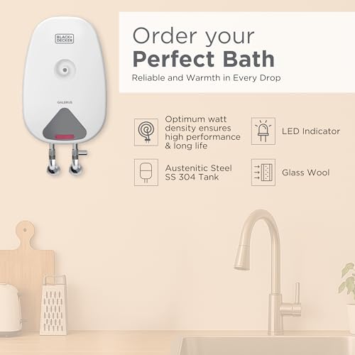 Image of Black+Decker Galerus Geyser 3 Litre | Instant Water Heater for Home & Kitchen | 3KW | High Grade Stainless Steel Tank I Copper Sheathed Heating Element I 5 Year Tank Warranty | Water Geyser White