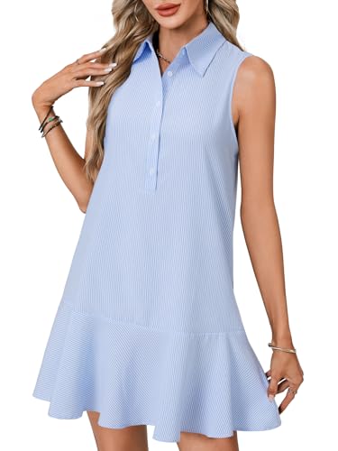 Image of Vrtige Women's Sleeveless Polo Dress Button Front Ruffle Hem Casual Golf Tennis Summer Mini Dresses