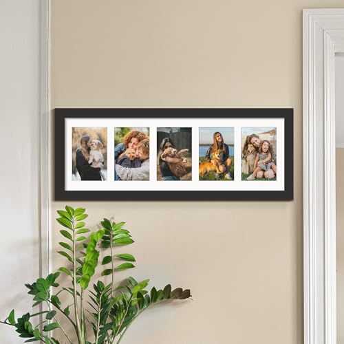 Image of DUENPY 8x24 Collage Picture Frames Display Five 4x6 Picture Collage Wall Decor Wall Hanging or Tabletop Black