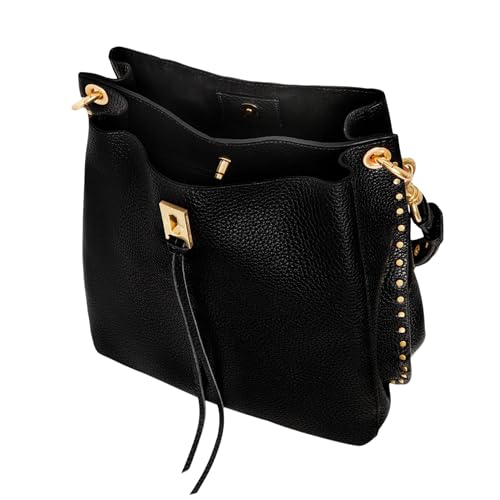 Image of Rebecca Minkoff Women's Darren Shoulder Bag, Women's Leather Handbag With Antique Brass Magnetic Turn Lock Hardware