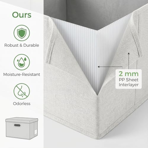 Image of PRANDOM Storage Bins with Lids [3-Pack] Linen Fabric Foldable Storage Boxes Organizer Containers Baskets Cube with Cover for Bedroom Closet Office Beige（11.4X8.6X6.7