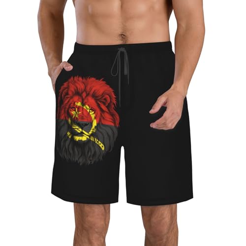 Bandera del León Angoleño De Angola Hombre Pantalones De Playa Secado Rápido Bermudas Cortos Ligero Cortos De Baño Vacaciones Shorts De Baño M